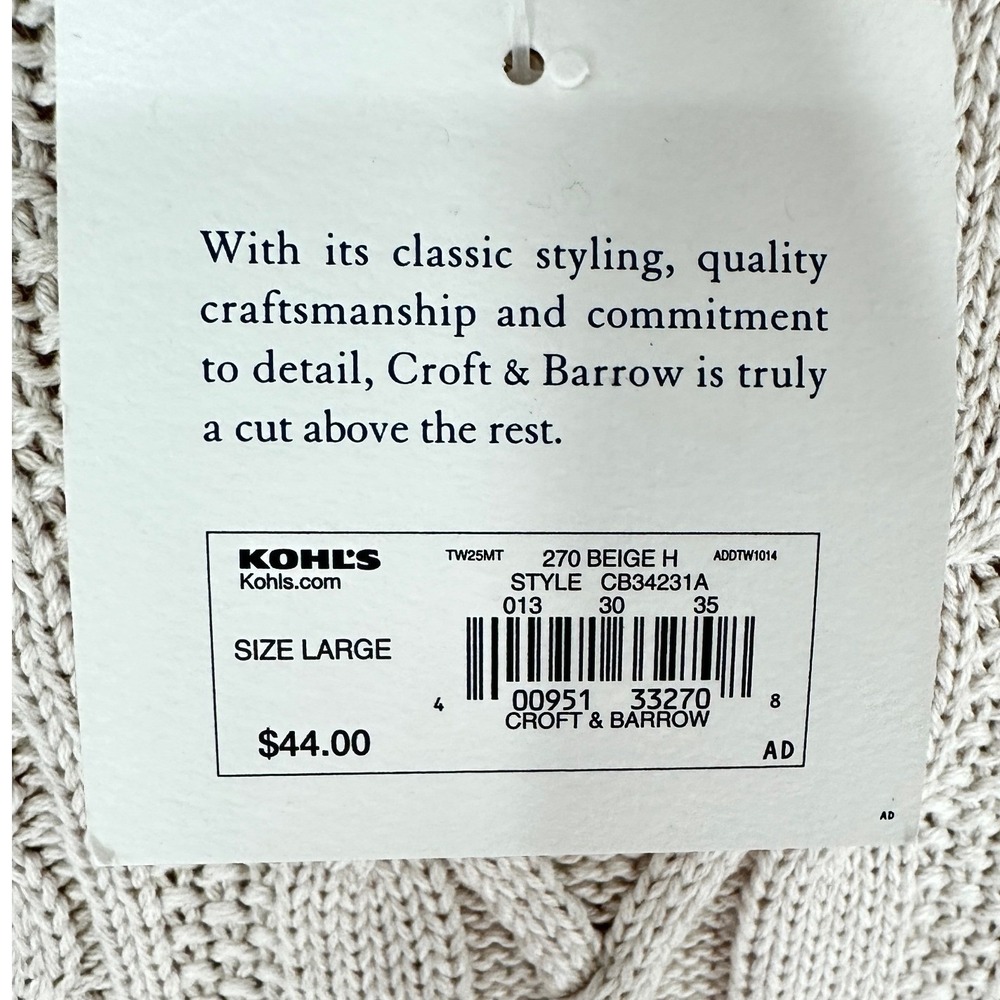 Croft & Barrow Cable Knit Turtleneck Sweater Women Large Beige 100% Cotton - Picture 10 of 12
